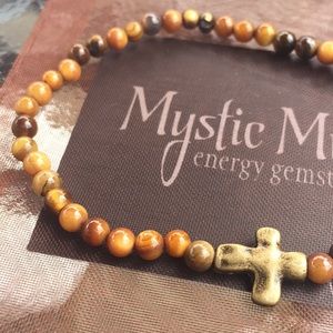 4mm Tigers Eye w cross 7.25l” bracelet small beads